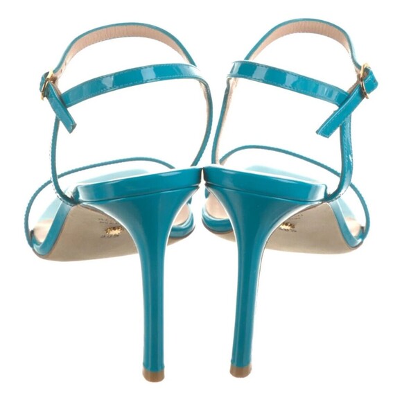 PRE-OWNED DESIGNER STUART WEITZMAN PATENT LEATHER BLUE ANLE STRAP SANDAL'S 8.5 M - Picture 9 of 13